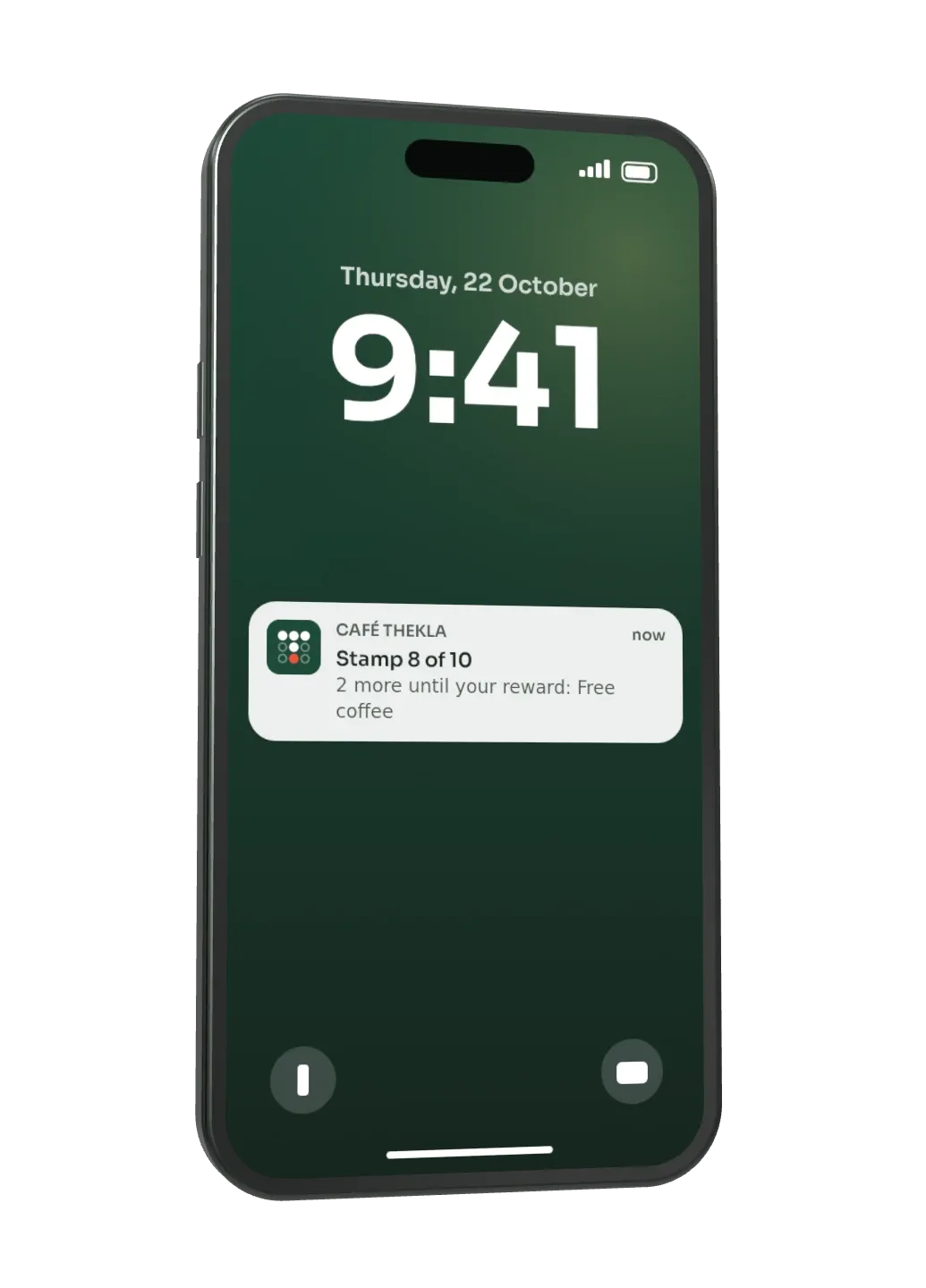 Lock screen with the message “Stamp 8 of 10”